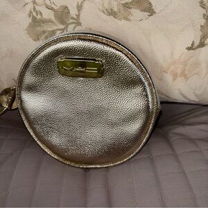 MAC Exclusive Make Up Cosmetics Bag Wristlet Zip Metallic Gold Accents